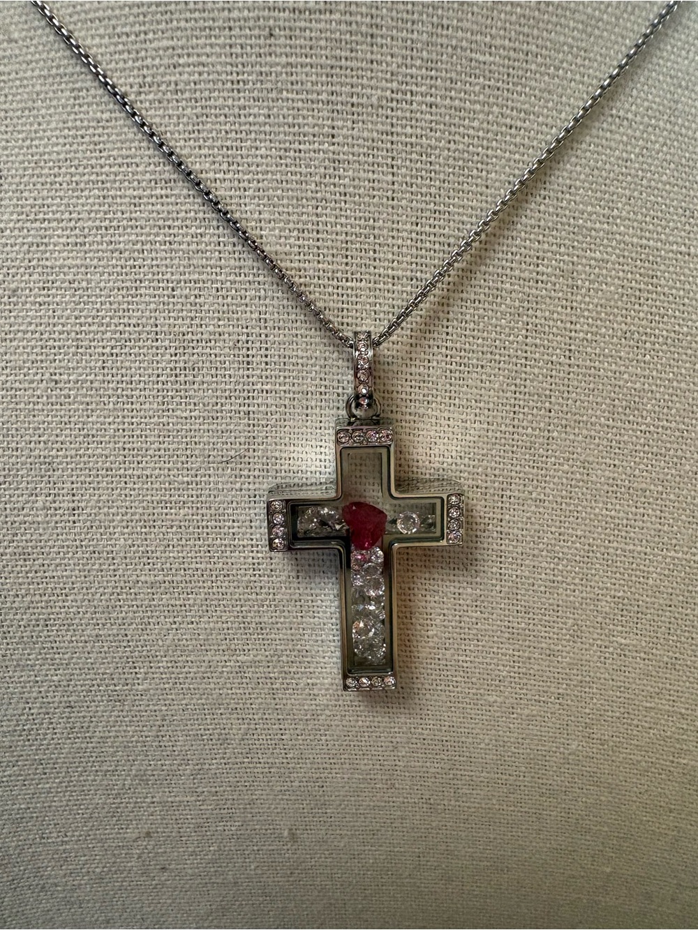 Origami Owl Silver Cross Necklace with Red Heart Accent